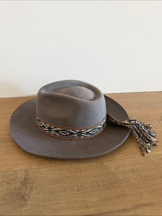Industria Nacional Accessories - Western Woven Band Wide-Brim Felt Fedora Hat Rodeo Gray Wool Felt Size 58 Boho